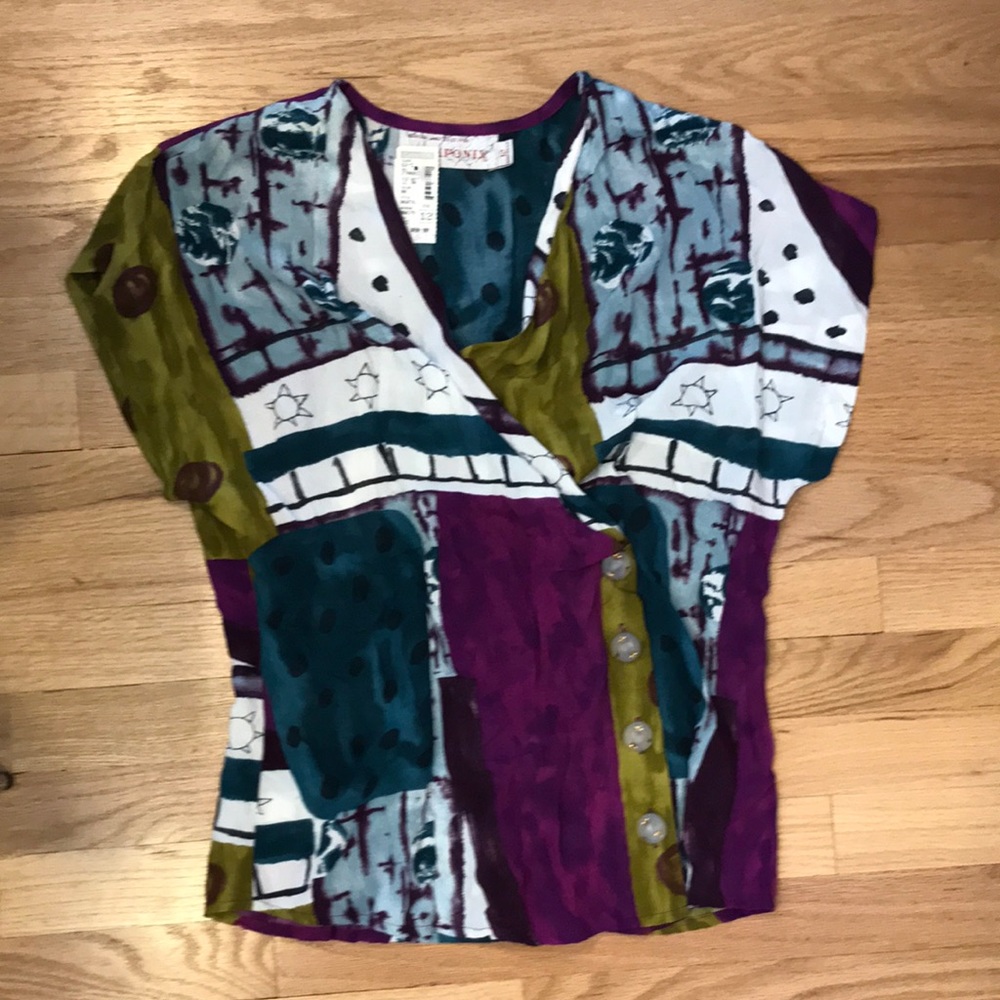 COPY - NWT vintage Gantos celestial rayon top buttons have sun moon stars !